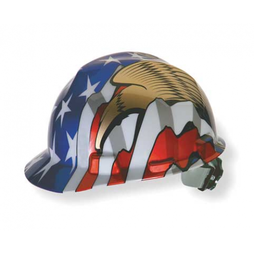 MSA 10052947 Ratchet hard Hat with US Flag and an Eagle on each side