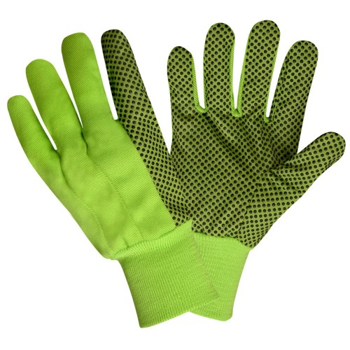 Hi Viz Green 10oz Canvas Gloves with PVC Dots