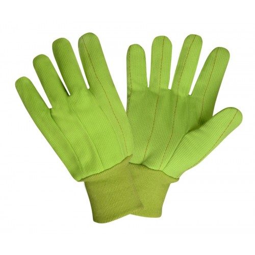 18oz 100% Cotton Hi Viz Green Double Palm Gloves (DZ)