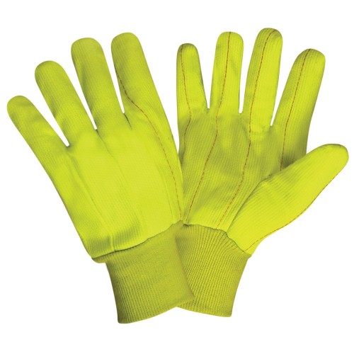 18 oz Hi Visibility Yellow Double Palm Cotton Corded Gloves ( DZ )