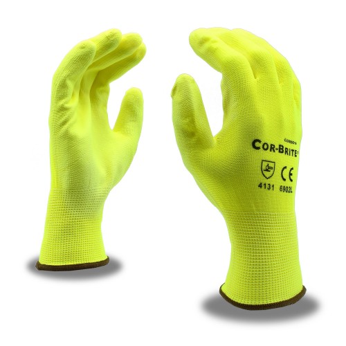 Cordova Safety #6902 Cor-Brite PU Hi-Viz Yellow Coated Gloves (DZ)