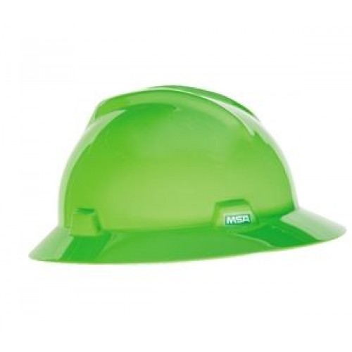 HI Viz Green Full Brim MSA Hard Hat with Pinlock suspension, MSA 815562