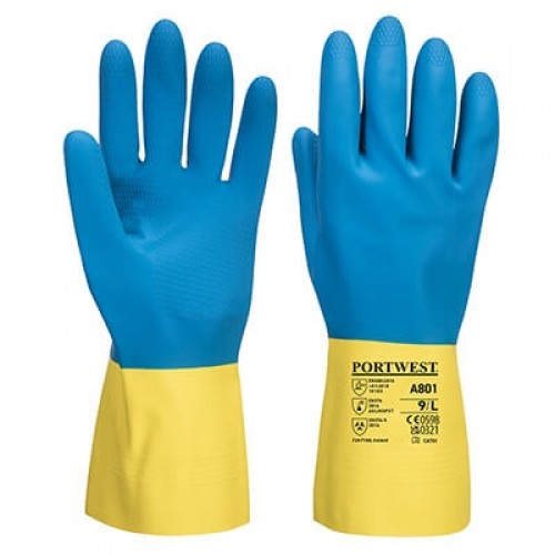  Portwest A801 Double Dipped Latex Gauntlet - Yellow/Blue