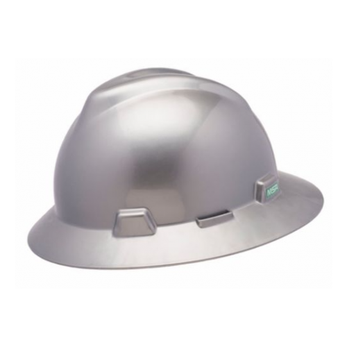 MSA 10019548 V-Gard Full Brim Hard Hat with Ratchet Suspension - Silver
