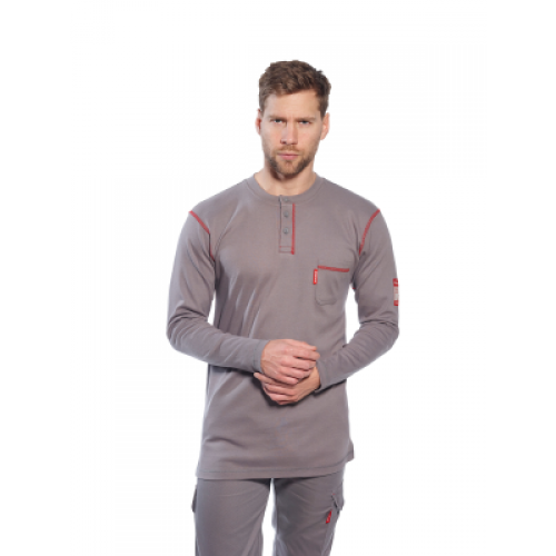 Portwest FR02 FR Long Sleeve Grey Henley Shirt