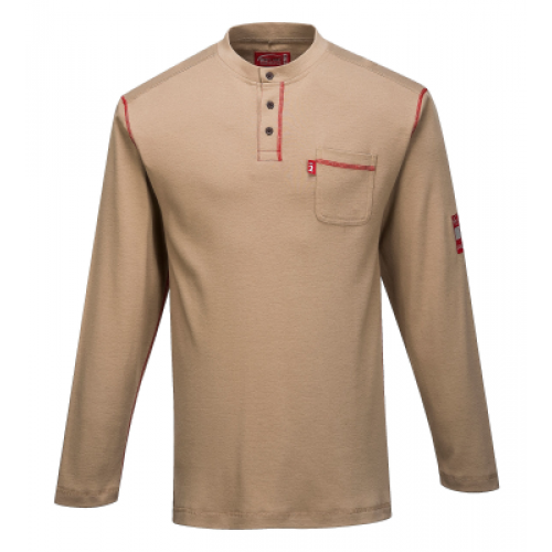 Portwest FR02 FR Long Sleeve Khaki Henley Shirt
