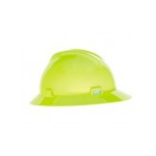MSA Hard Hat 10061515, Full Brim Hi-Viz Yellow Green , msa hard hat with ratchet suspension