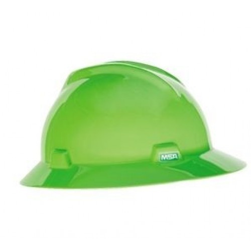 MSA Hard Hat Full Brim Fluorescent Green MSA 815570, ratchet suspension hard hat