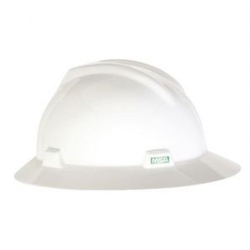 MSA Hard Hat Full Brim White Hard Hat MSA 475369, full brim white hard hats, msa ratchet suspension hard hats