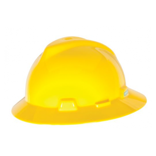 MSA 10058318 V-Gard Full Brim Hard Hat with One Touch Suspension-Yellow