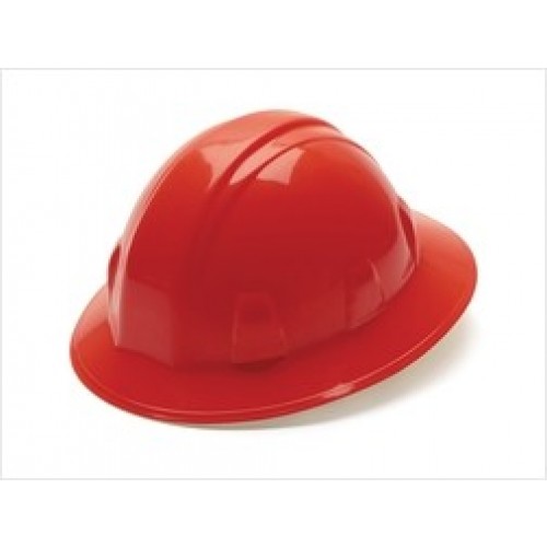 Pyramex Full Brim Red Hard Hat with Ratchet Suspension 26120