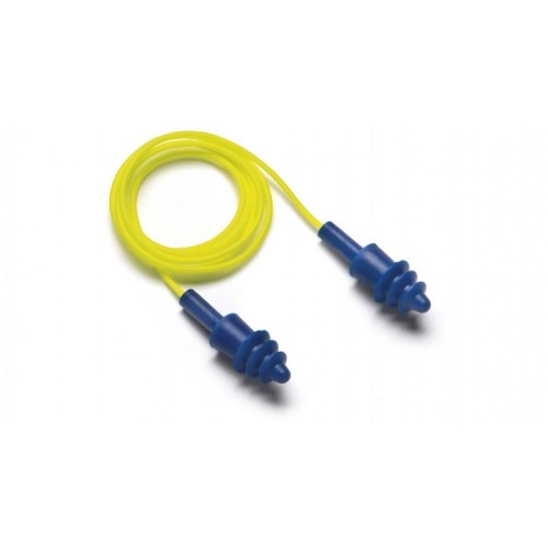 Pyramex RP2001 Yellow Corded Triple Flange Re-useable Blue plug- NRR 27db -100 pair/box