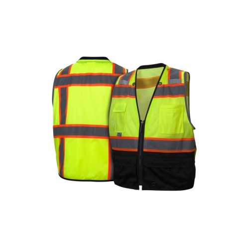 Pyramex RVZ4410B Type R - Class 2 Hi-Vis Lime Safety Vest with Black Bottom