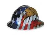 MSA 10071159 Full BrimRatchet hard Hat with US Flag and an Eagle on each side